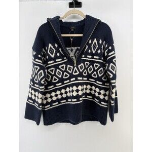J.Crew Relaxed Navy Geometric Nordic Wool Sweater S M NWT  BD643